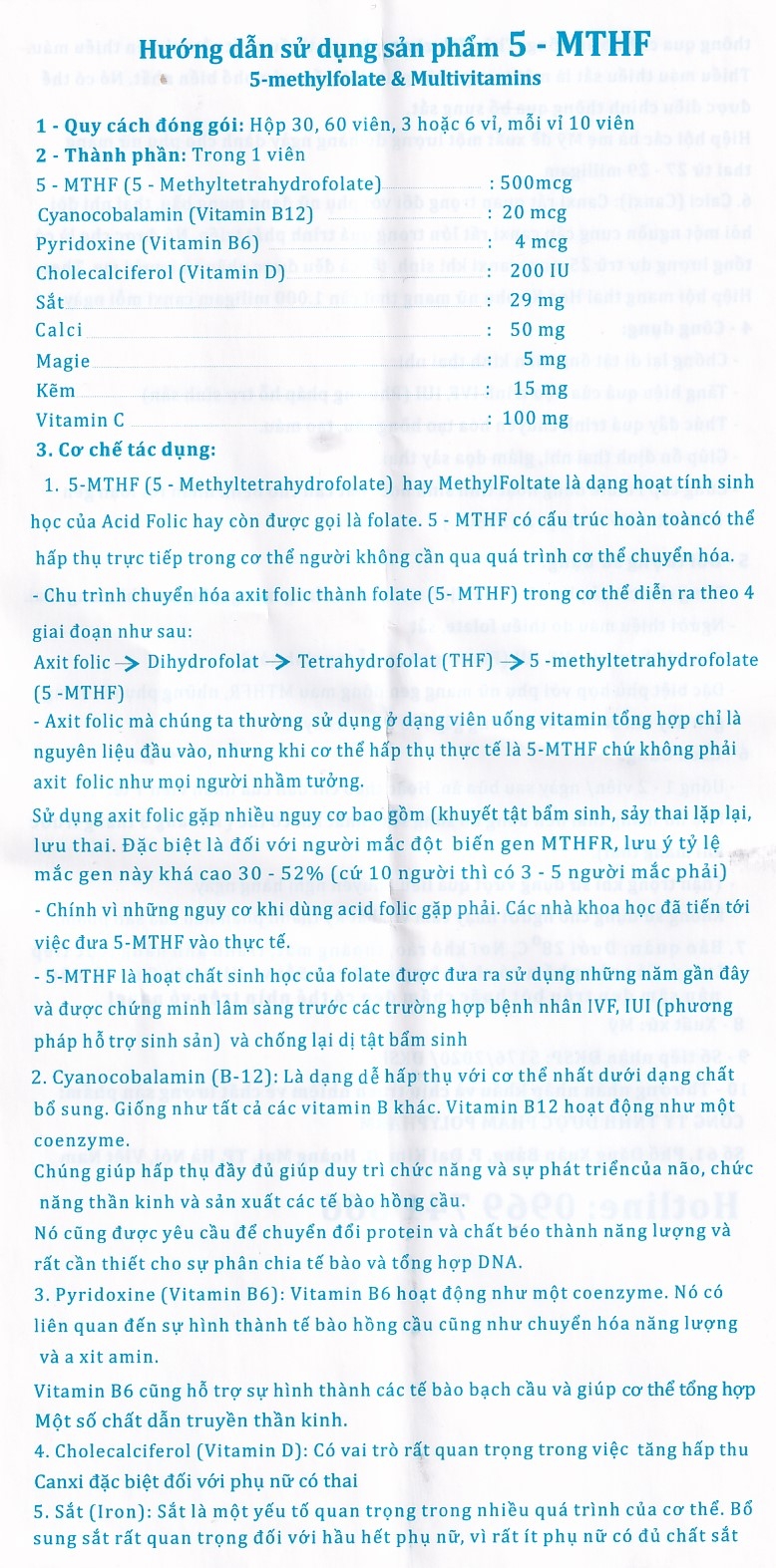 Hình ảnh Viên uống 5-MTHF Robinson Pharma hỗ trợ cho phụ nữ bị rối loạn chuyển hóa acid folic (3 vỉ x 10 viên)