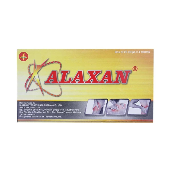 Thuốc Alaxan United giảm các cơn đau cơ xương, nhức đầu, đau bụng kinh, nhức răng (25 vỉ x 4 viên)