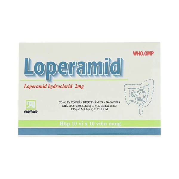 Viên nang cứng Loperamid 2mg Nadyphar điều trị triệu chứng tiêu chảy cấp tính và mạn tính (10 vỉ x 10 viên)