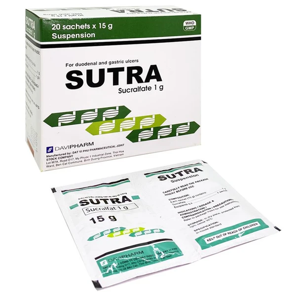 Hỗn dịch uống Sutra điều trị loét dạ dày, tá tràng (20 gói x 15g)