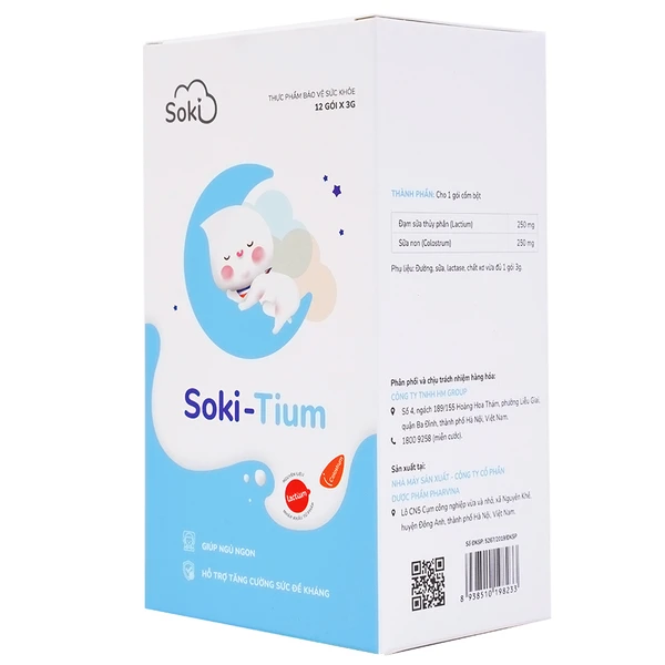 Bột hòa tan giúp ngủ ngon, tăng sức đề kháng Soki-Tium (12 gói x 3g)