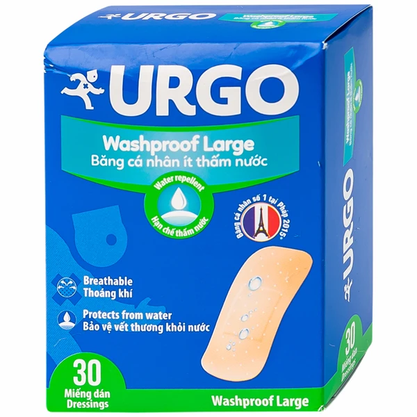 Băng cá nhân Urgo Washproof Large 3.8x7.2cm ít thấm nước (30 miếng)