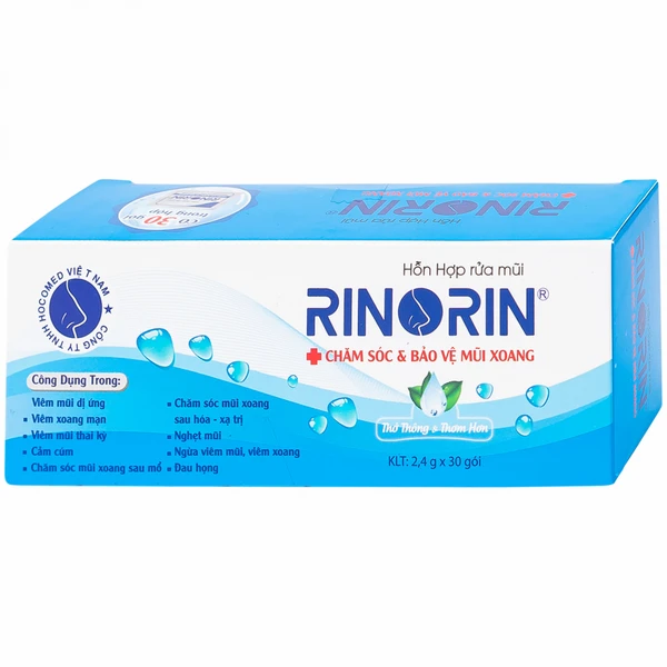 Bột pha rửa mũi Rinorin (30 gói x 2.4g) vệ sinh mũi hàng ngày do cảm cúm, viêm xoang, viêm mũi dị ứng