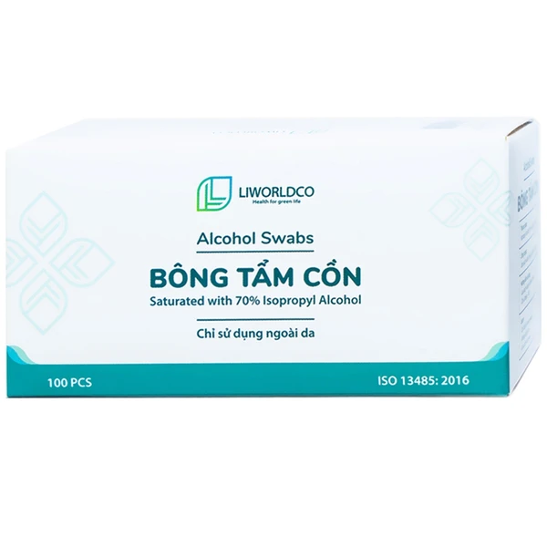 Bông tẩm cồn Alcohol Swabs Liworldco (100 miếng) làm sạch và khử trùng da trước khi tiêm