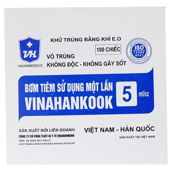 Bơm tiêm 5ml/cc 23G Vinahankook dùng một lần (100 cái)