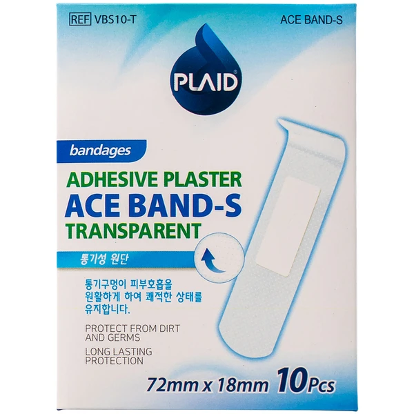 Băng cá nhân Plaid Ace Band-S 72x18mm (10 miếng) trong suốt Young Chemical