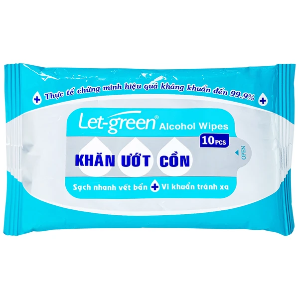 Khăn giấy ướt cồn Let-Green làm sạch, kháng khuẩn và giữ vệ sinh (10 miếng)