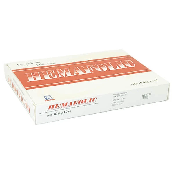 Dung dịch Hemafolic 100mg điều trị thiếu máu do thiếu sắt, thiếu acid folic (10 ống x 10 ml)
