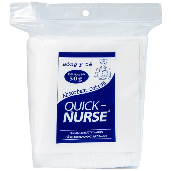 Bông gòn cắt miếng Quick Nurse 6x6 50g dùng cho vết thương ngoài da, sát trùng, vệ sinh