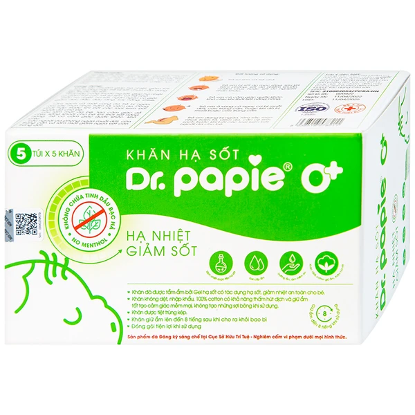Khăn hạ sốt Dr.Papie 0+ dùng cho trẻ sơ sinh từ 0 tháng tuổi (5 gói x 5 miếng)