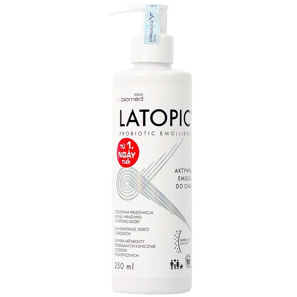 Nhũ tương dưỡng ẩm Latopic Probiotic Emollient Active Body Emulsion dịu ngứa da dị ứng, kích ứng (250ml)