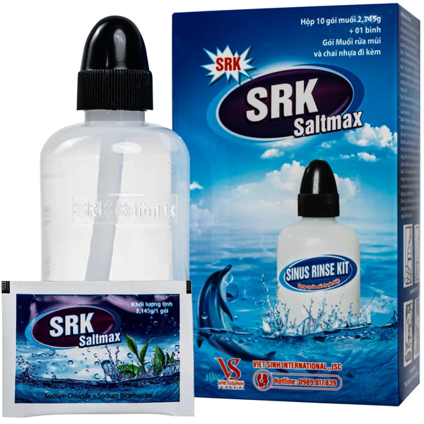 Bộ rửa xoang mũi SRK Saltmax (1 bình + 10 gói) vệ sinh mũi, ngăn ngừa viêm mũi, viêm xoang