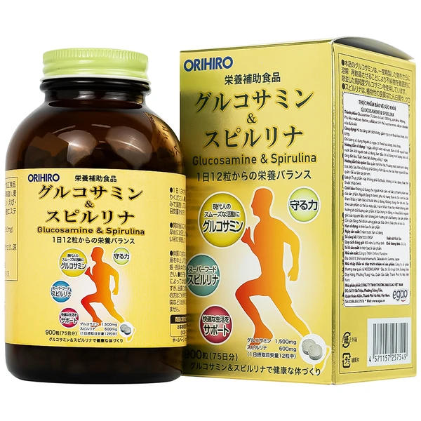 Viên uống tăng tiết dịch khớp, giảm thoái hóa khớp Orihiro Glucosamine & Spirulina (900 viên)