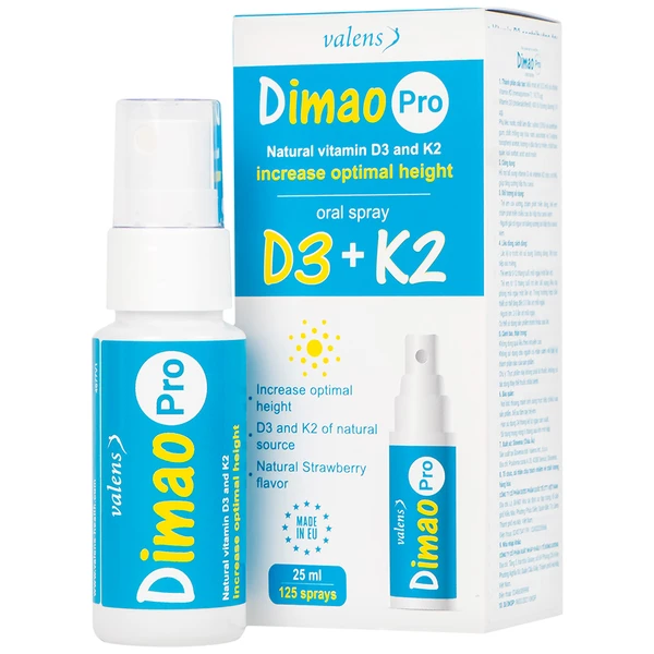 Chai xịt giúp tăng cường hấp thu canxi Dimao Pro Oral Spray D3 + K2 Valens (25ml)