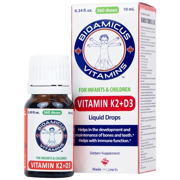 Dung dịch uống hỗ trợ tăng cường hấp thu Calcium Bioamicus Vitamin K2 & D3 (10ml)