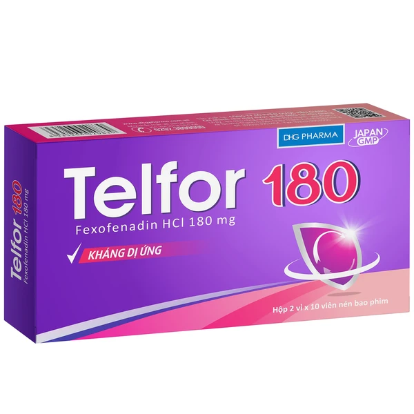Thuốc Telfor 180 DHG điều trị triệu chứng của bệnh mày đay (2 vỉ x 10 viên)