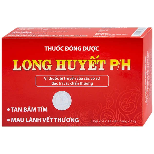 Thuốc Long Huyết P/H Phúc Hưng đặc trị tan bầm tím, mau lành vết thương (2 vỉ x 12 viên)