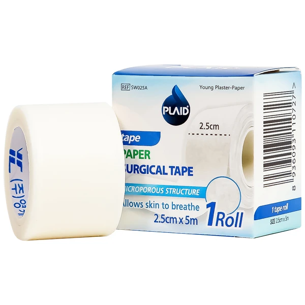 Băng cuộn giấy Plaid Young Plaster-Paper 2.5cmx5m giúp cố định băng gạc và dụng cụ y tế Young chemical