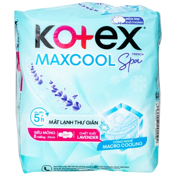 Băng vệ sinh Kotex maxcool french spa siêu mỏng cánh 23cm (Gói 8 miếng)