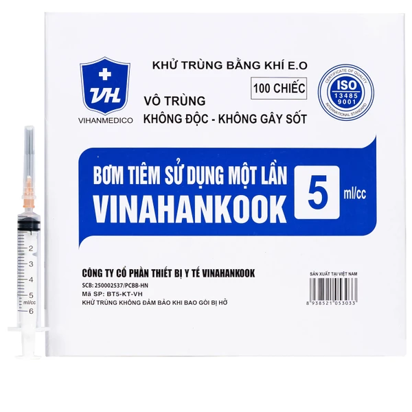 Bơm tiêm 5ml/cc 25G Vinahankook dùng một lần (100 cái)