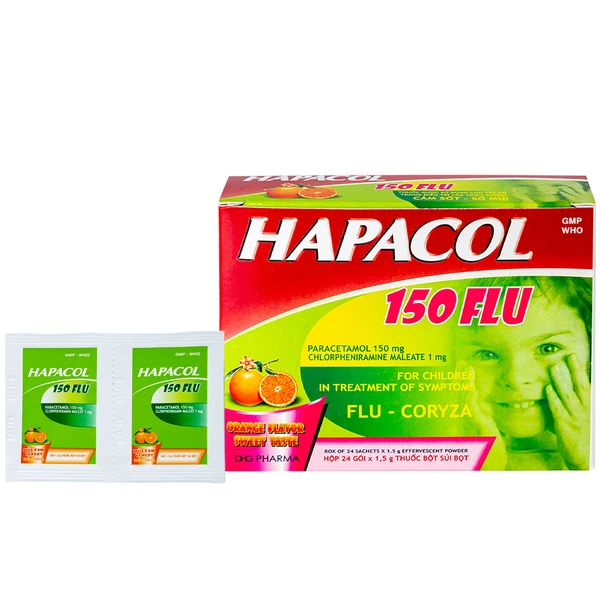 Bột Hapacol 150 Flu DHG giảm đau, hạ sốt (24 gói)