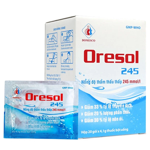 Bột pha uống Oresol 245 Domesco phòng và điều trị mất điện giải và nước trong tiêu chảy (20 gói)