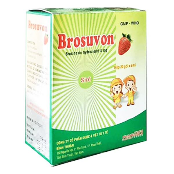 Siro Brosuvon 4mg Bình Thuận làm loãng đờm trong viêm phế quản cấp và mạn tính (20 gói x 5ml)