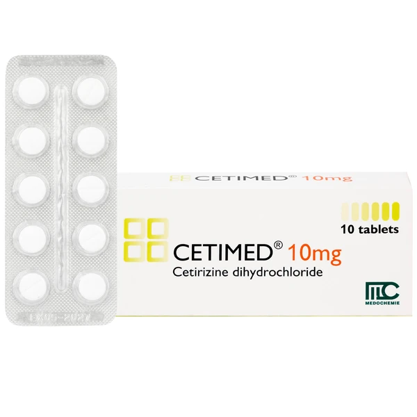 Thuốc Cetimed 10mg Medochemie điều trị triệu chứng viêm mũi dị ứng (1 vỉ x 10 viên)