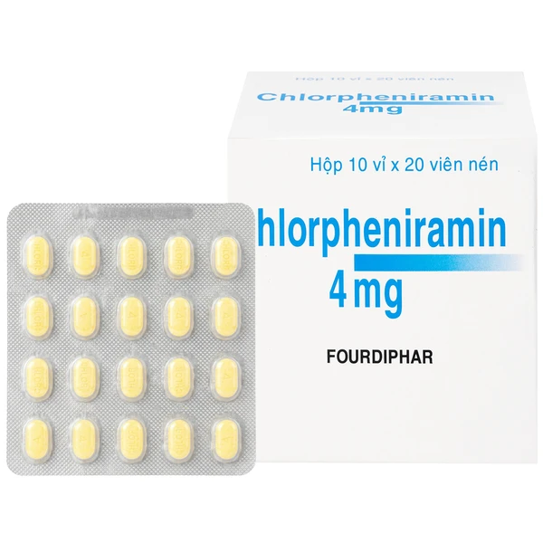Thuốc Chlorpheniramin 4mg Fourdiphar điều trị viêm mũi dị ứng, mày đay (10 vỉ x 20 viên)