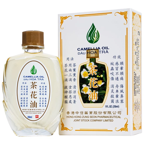 Dầu gió hoa trà Camellia 20ml Hong Kong Zung Seon giúp giảm cảm cúm, nghẹt mũi, chóng mặt, nhức đầu