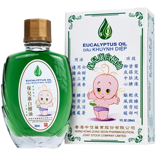 Dầu gió khuynh diệp Eucalyptus oil 30ml Hong Kong Zung Seon giúp giữ ấm, cảm cúm, nghẹt mũi, đau bụng