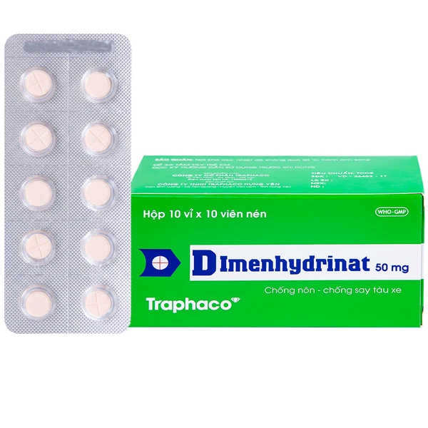 Thuốc Dimenhydrinat 50mg Traphaco chống nôn, chống say tàu xe (10 vỉ x 10 viên)
