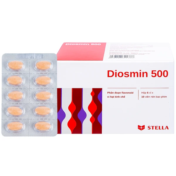 Thuốc Diosmin 500 Stella điều trị triệu chứng liên quan đến suy tĩnh mạch - mạch bạch huyết (6 vỉ x 10 viên)