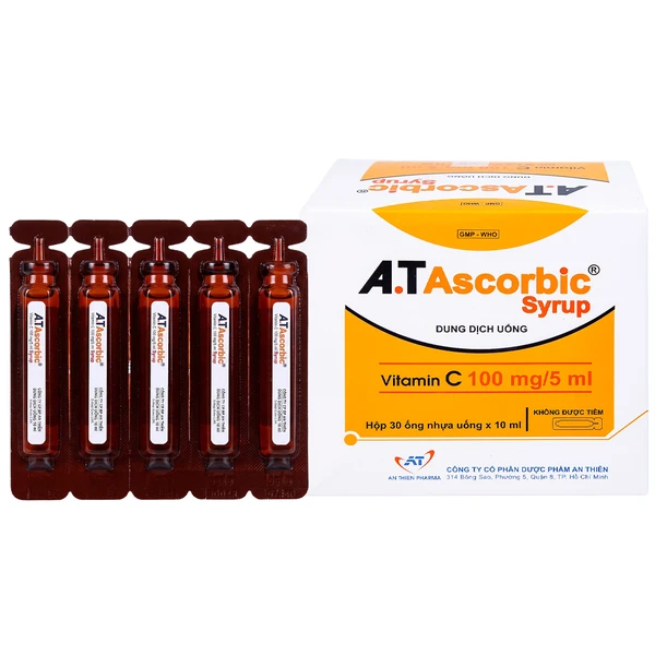 Siro A.T Ascorbic An Thiên bổ sung vitamin C, phòng và điều trị bệnh scorbut (30 ống x 10ml)