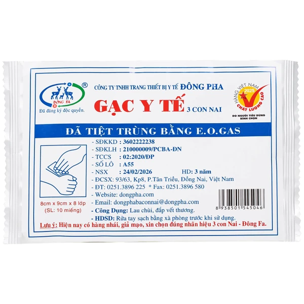 Gạc tiệt trùng Đông Pha lớn 8x9x8cm (10 miếng) sơ cứu vết thương, thấm máu và dịch tiết