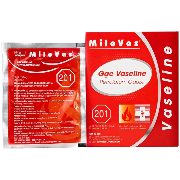 Gạc tiệt trùng Vaseline Milovas (10 miếng) sơ cứu vết thương, thấm máu và dịch tiết