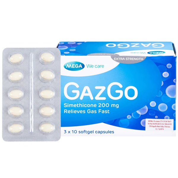 Thuốc GazGo MEGA We care điều trị khó chịu, căng đau, trướng bụng (3 vỉ x 10 viên)