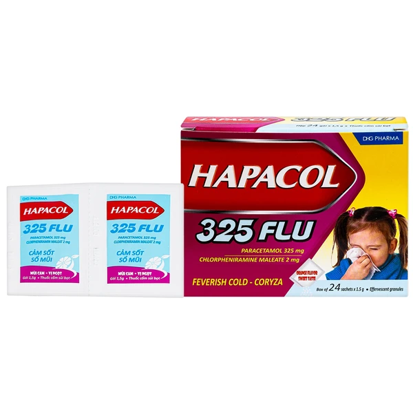 Cốm Hapacol 325 Flu DHG điều trị đau đầu, đau nửa đầu, đau răng (24 gói)