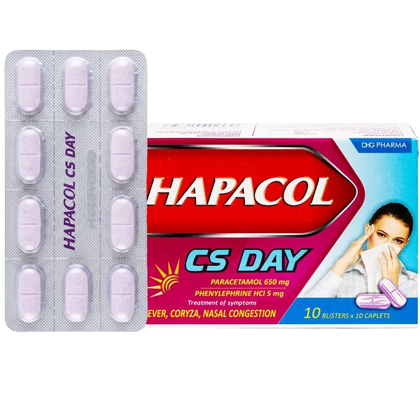 Thuốc Hapacol CS Day DHG điều trị sốt, sổ mũi, sung huyết mũi (10 vỉ x 10 viên)