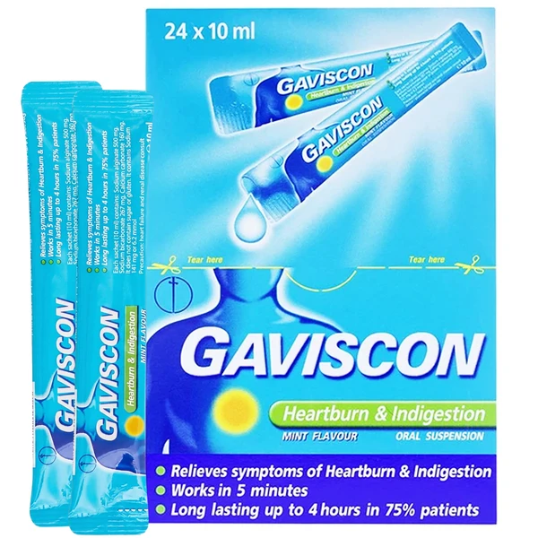 Hỗn dịch Gaviscon Reckitt Benckiser điều trị trào ngược dạ dày, thực quản (24 gói x 10ml)