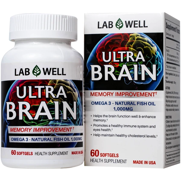 Viên uống bổ não, tốt cho mắt và tim mạch Ultra Brain Lab Well (60 viên)