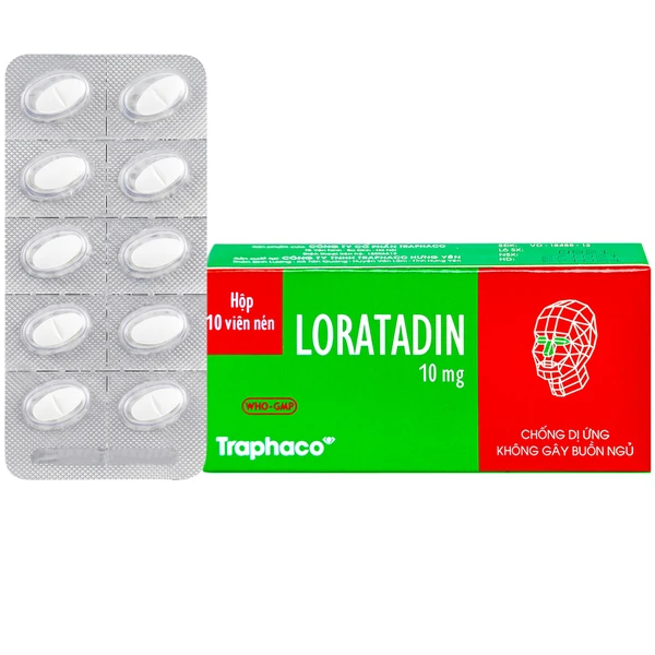 Viên nén Loratadin 10mg Traphaco giảm viêm mũi dị ứng, viêm kết mạc, ngứa và mày đay (1 vỉ x 10 viên)