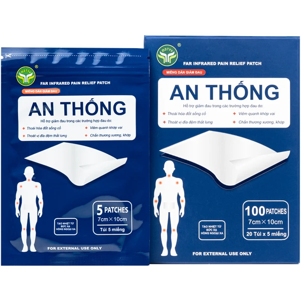 Miếng dán giảm đau An Thống Mdtyy giúp giảm đau cổ, đau mỏi vai gáy, đau lưng (20 túi x 5 miếng)