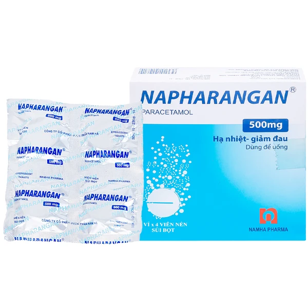 Viên sủi Napharangan 500mg Nam Hà hạ nhiệt, giảm đau, điều trị sốt từ nhẹ đến vừa (4 vỉ x 4 viên)