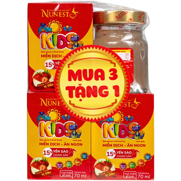 Nước Yến Sào Cao Cấp Cho Trẻ Em Nunest Kid Vị Dâu Lốc 3+1 (70ml)