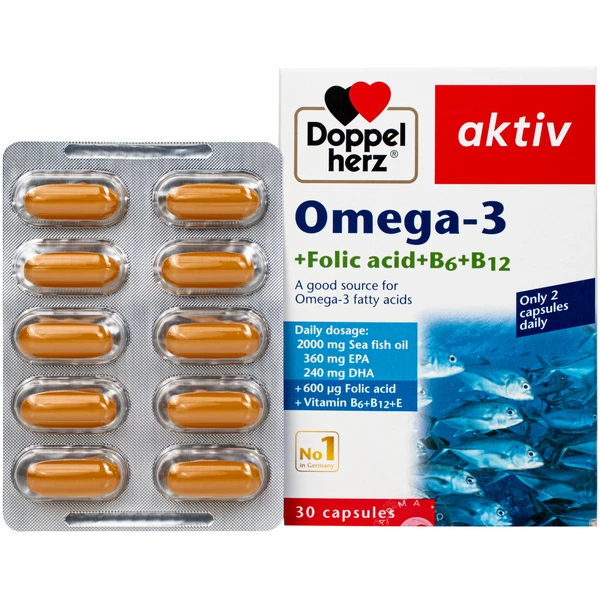 Viên uống hỗ trợ mạch máu khỏe mạnh Omega-3 + Folic acid + B6 + B12 (3 vỉ x 10 viên)