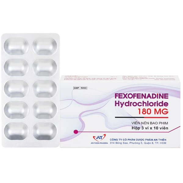 Thuốc Fexofenadine Hydrochloride 180mg An Thiên điều trị viêm mũi dị ứng theo mùa (3 vỉ x 10 viên)