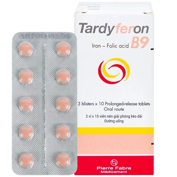 Thuốc Tardyferon B9 Pierre Fabre dự phòng thiếu sắt, acid folic cho phụ nữ có thai (3 vỉ x 10 viên)