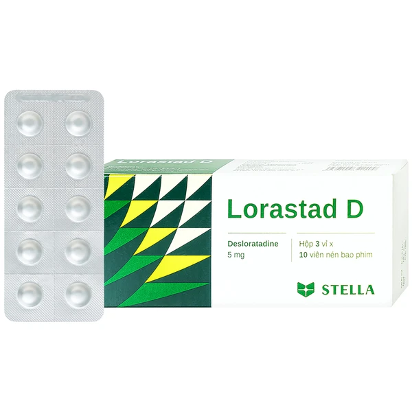 Viên nén Lorastad D 5mg Stella giảm viêm mũi dị ứng, mày đay (3 vỉ x 10 viên)