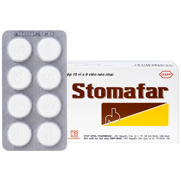 Viên nhai Stomafar Pharmedic điều trị trung hòa acid dạ dày (10 vỉ x 8 viên)